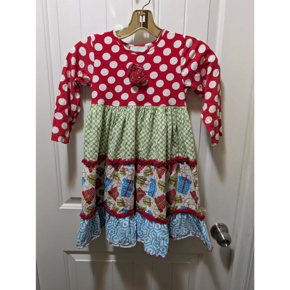 Sage & Lilly Girls Christmas Present Print Dress Size 4T Holiday Festive